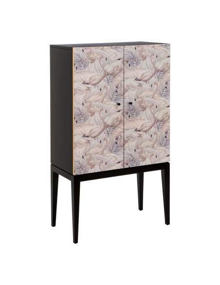 Decorative cabinet CABINET flamingo motif and black wood IXIA — front view