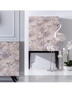Armario decorativo CABINET motivo flamencos y madera negra IXIA — vista frontal 2
