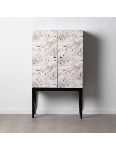 Armario decorativo CABINET motivo flamencos y madera negra IXIA — vista tres cuartos opuesta