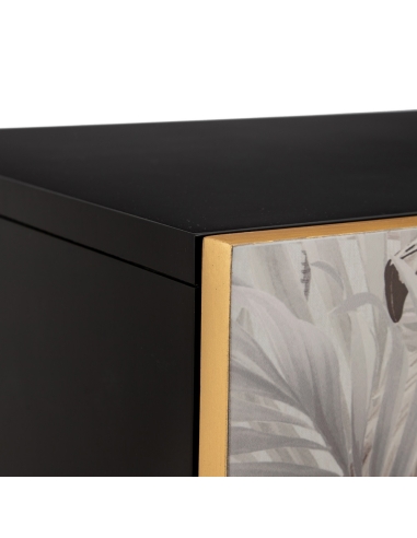 Armario decorativo CABINET motivo flamencos y madera negra IXIA — detalle de unión del tablero