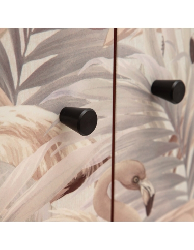 Armario decorativo CABINET motivo flamencos y madera negra IXIA — detalle del asa