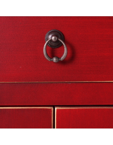 Kleine rode houten tafel met patronen 1 lade 2 metalen deuren ORIENTE