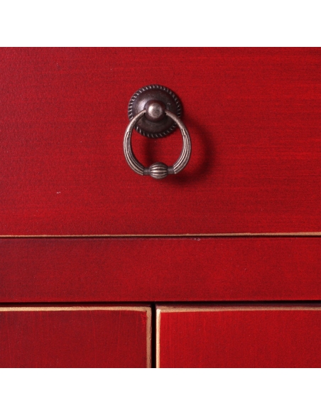 Mesa pequeña madera estampada roja 1 cajón 2 puertas metálicas ORIENTE