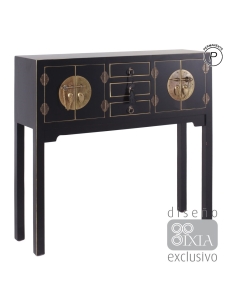 Console ORIENTE noire à ferrures dorées IXIA — vue de face