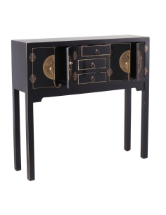 Console table ORIENTE black with gold-toned fittings IXIA — front view 2