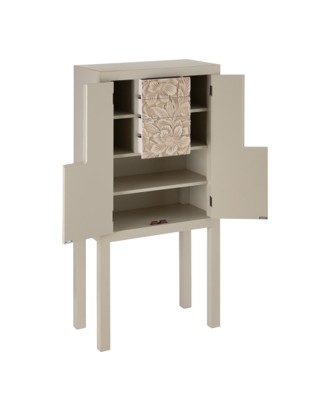 Decorative cabinet SERESTI taupe metal with floral motif IXIA — open interior storage