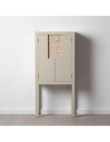 Armario decorativo SERESTI metal topo con motivo floral IXIA — vista tres cuartos opuesta