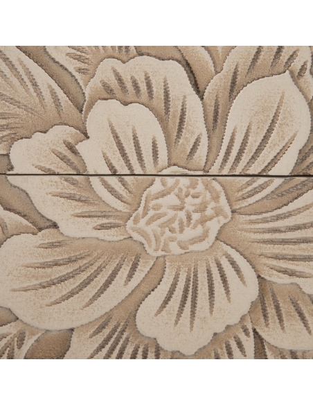 Armário decorativo SERESTI metal taupe com motivo floral IXIA — detalhe das pétalas decorativas