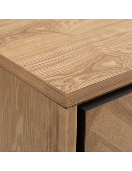 Cassettiera MESA frassino naturale e metallo nero IXIA — dettaglio del piano