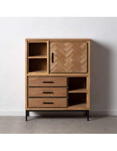 Sideboard MESA natural ash, niches and black metal IXIA — opposite three-quarter view