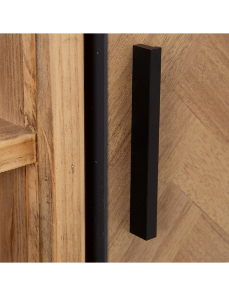 Sideboard MESA Natur-Esche, Fächer und schwarzes Metall IXIA — geschlossene Tür im Detail
