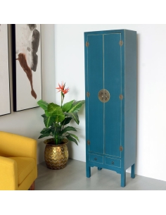 Decorative cabinet ORIENTE petrol blue and gold fittings IXIA — front view 2