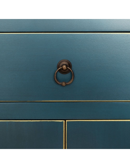 Decorative cabinet ORIENTE petrol blue and gold fittings IXIA — closed drawer detail