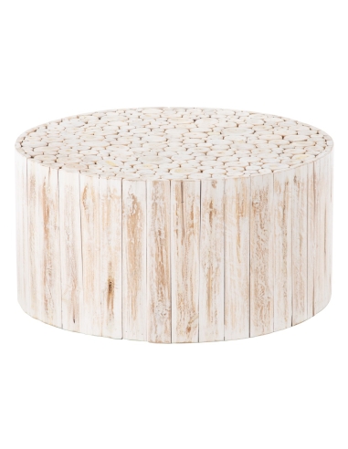 Table basse SUZUKO rondins de teck blanchi IXIA — vue de face