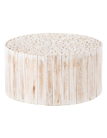 Mesa de centro SUZUKO troncos de teca blanqueada IXIA — vista frontal