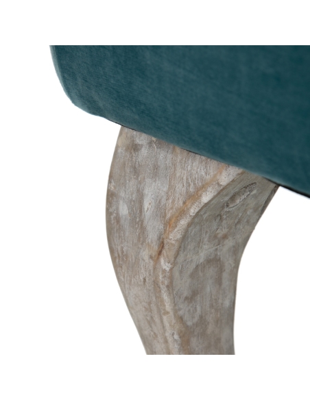Gepolsterte Sitzbank XSPHERE blauer Samt und Kiefernholzbeine IXIA — Sitzecke und Holzbein