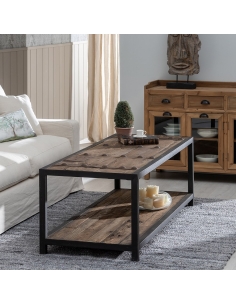 Salontafel OLMO zwart naturel gerecycled iepenhout 165 cm IXIA — vooraanzicht 2