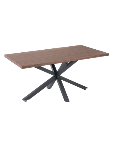 Dining table MESA brown wood and black metal IXIA — front view and full silhouette