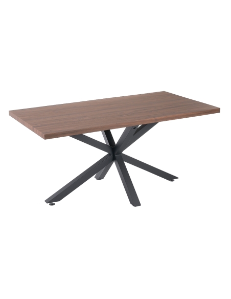 Tavolo da pranzo MESA legno bruno e metallo nero IXIA — vista frontale e sagoma completa