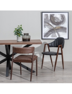 Mesa de comedor MESA madera marrón y metal negro IXIA — vista frontal y silueta completa 2