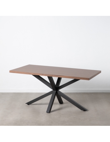 Tavolo da pranzo MESA legno bruno e metallo nero IXIA — prodotto intero su sfondo chiaro
