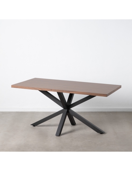 Mesa de comedor MESA madera marrón y metal negro IXIA — producto completo sobre fondo claro