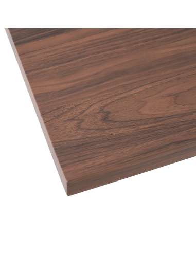 Eettafel MESA bruin hout en zwart metaal IXIA — detail van het tafelblad