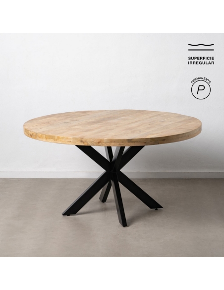 Tavolo da pranzo MESA mango naturale e base nera IXIA — prodotto intero su sfondo chiaro
