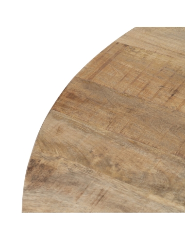 Mesa de jantar MESA mangueira natural e base preta IXIA — detalhe da borda de madeira