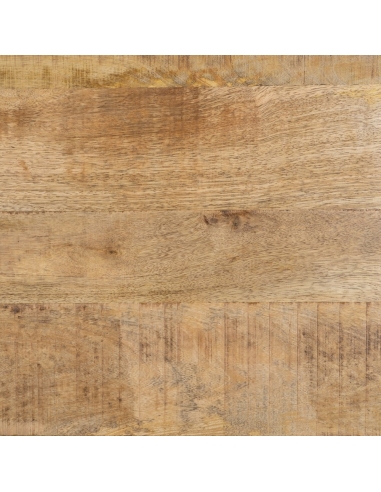 Mesa de jantar MESA mangueira natural e base preta IXIA — detalhe dos veios da madeira