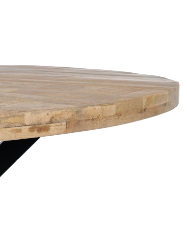Mesa de jantar MESA mangueira natural e base preta IXIA — pormenor do tampo