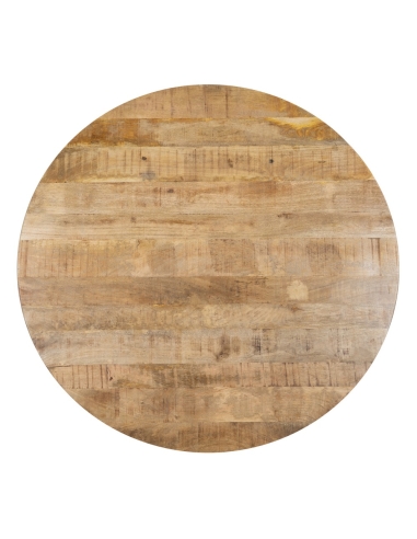 Dining table MESA natural mango and black base IXIA — wood tabletop grain