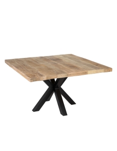 Mesa de comedor MESA mango natural y base negra IXIA — vista frontal y silueta completa