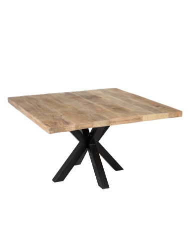 Mesa de jantar MESA mangueira natural e base preta IXIA — vista frontal e silhueta completa