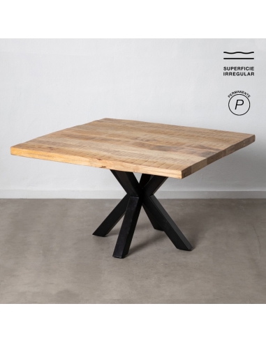 Eettafel MESA naturel mangohout en zwart onderstel IXIA — volledig product tegen lichte achtergrond