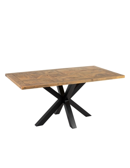 Mesa de jantar MESA mangueira natural e base preta IXIA — vista frontal e silhueta completa