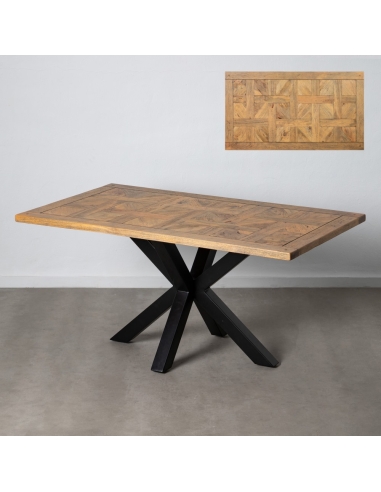Dining table MESA natural mango and black base IXIA — full product against pale background