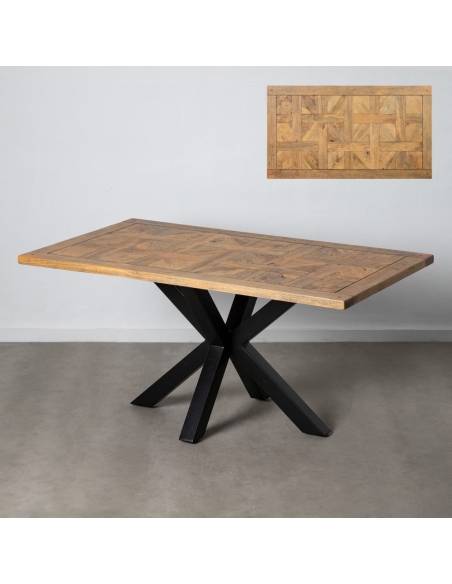 Dining table MESA natural mango and black base IXIA — full product against pale background