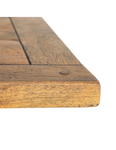 Dining table MESA natural mango and black base IXIA — wooden tabletop edge
