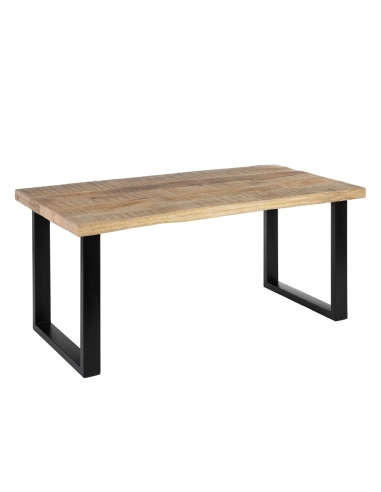 Mesa de jantar MESA mangueira natural e base preta IXIA — vista frontal e silhueta completa