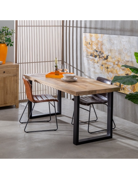 Dining table MESA natural mango and black base IXIA — styled in an interior