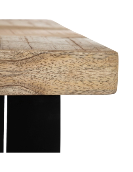 Tavolo da pranzo MESA mango naturale e base nera IXIA — dettaglio del piano