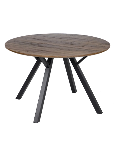 Mesa de jantar ATLAS madeira castanha e metal preto IXIA — vista frontal e silhueta completa