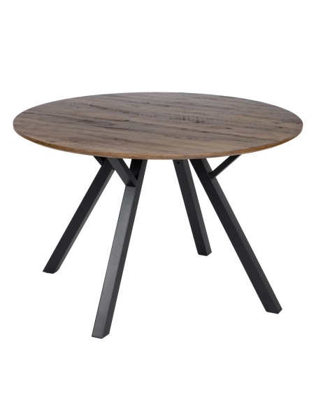Dining table ATLAS brown wood and black metal IXIA — front view and full silhouette