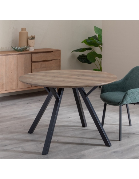 Tavolo da pranzo ATLAS legno bruno e metallo nero IXIA — vista d’ambientazione