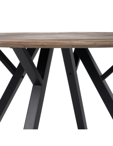 Mesa de comedor ATLAS madera marrón y metal negro IXIA — base metálica cruzada
