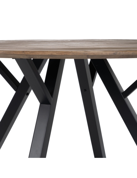 Mesa de jantar ATLAS madeira castanha e metal preto IXIA — base metálica cruzada
