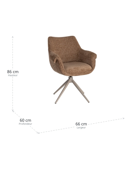 Dimensioni : Sedia girevole tessuto marrone con base in metallo taupe