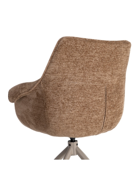 Detail : Swivel dining chair in brown fabric with taupe metal base
