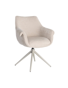 Vista isolata : Sedia girevole base crema, scocca beige chiaro con braccioli